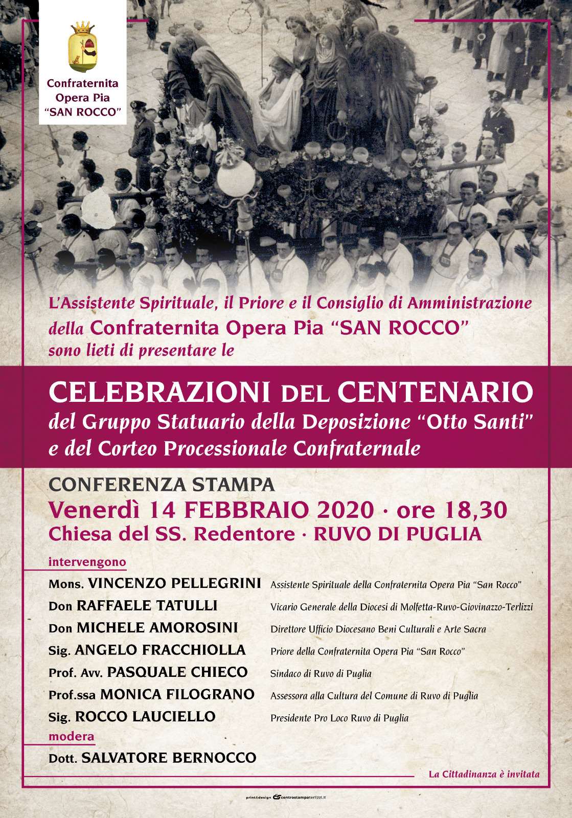 Celebrazioni del Centenario del Gruppo Statuario della Deposizione ''Otto SAnti'' e del Corteo Processionale Confraternale